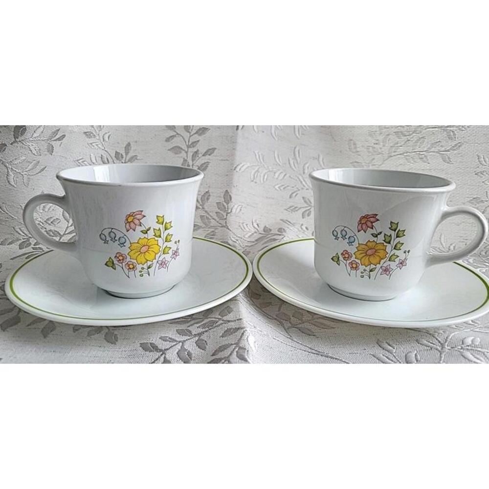 Corelle Spring Meadow Cup & Saucer Set Vintage Multi Floral Pattern X2